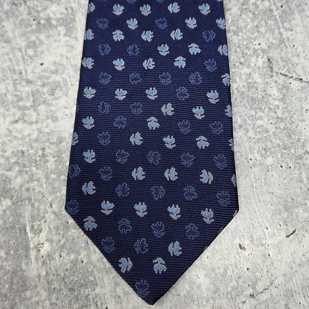 Brooks Brothers | Navy & Light Blue Logo Print 100% Silk Tie